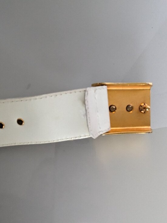 Escada Vintage White Leather Belt Gold Tone Bow Studs Bow Belt Buckle main image 5